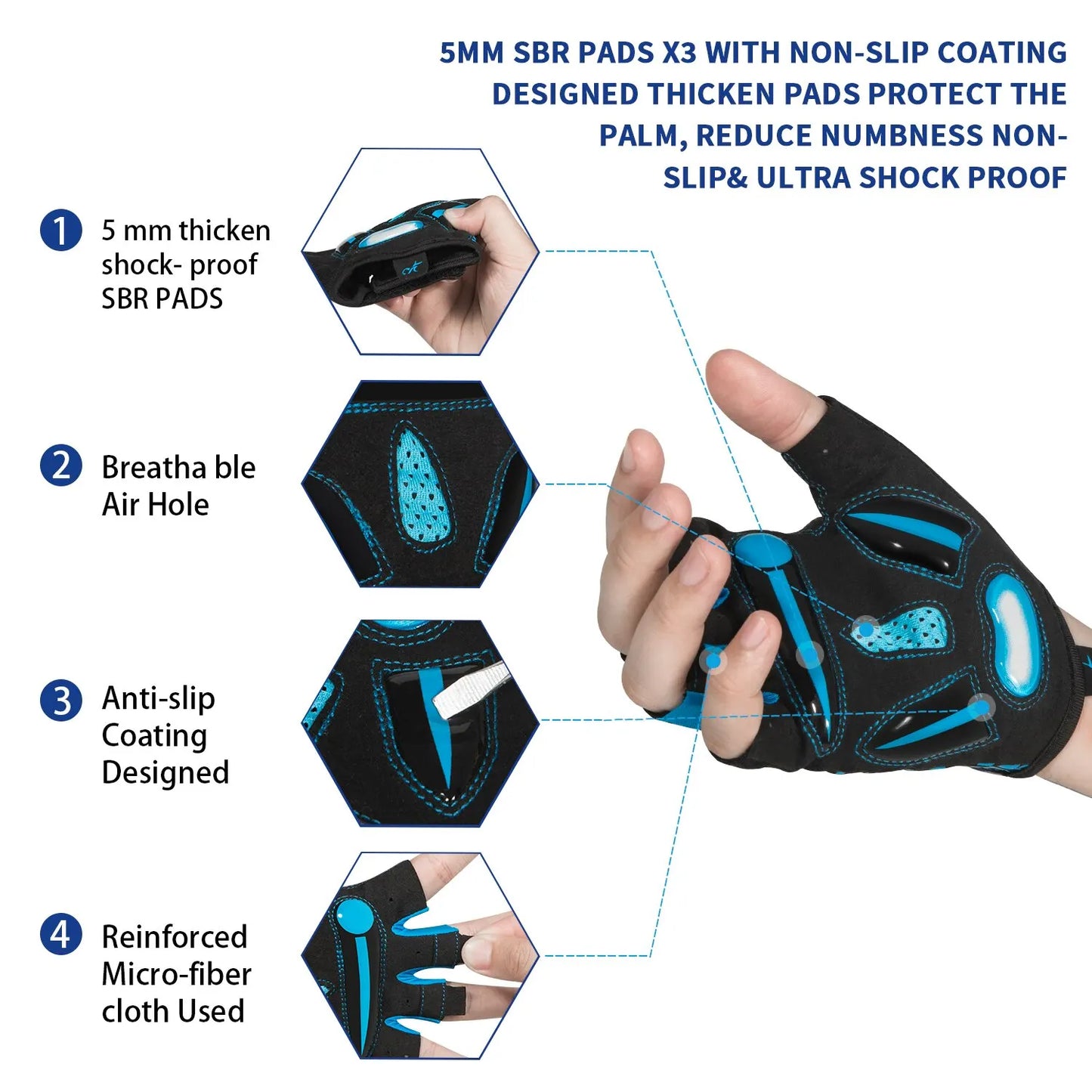 Gants de Cyclisme Respirants avec Coussinets en Gel 5mm - Dinamiq Sport